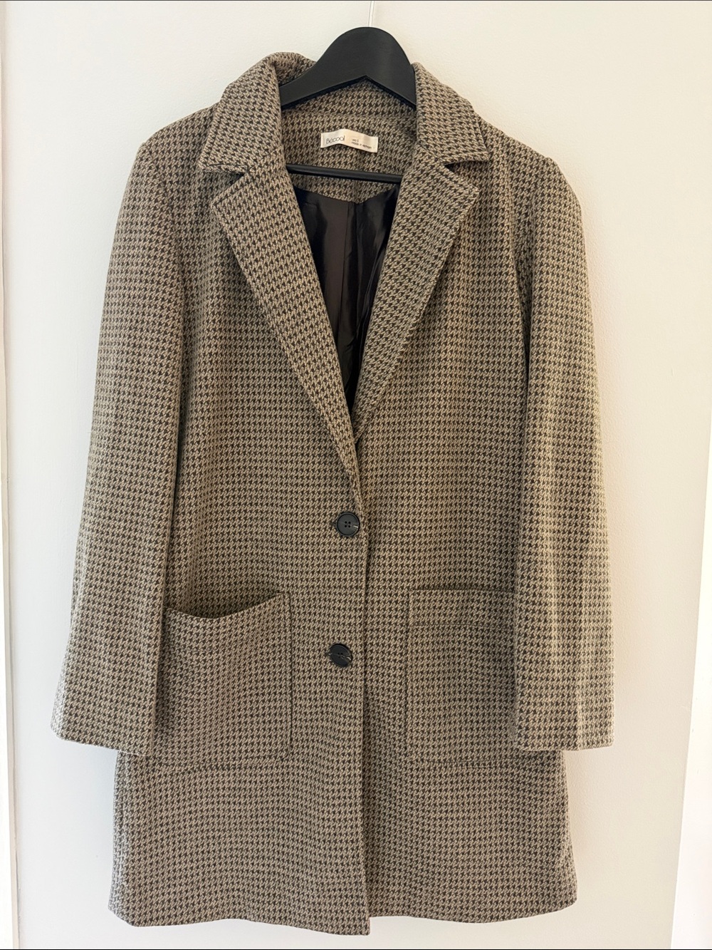 Houndstooth Tailored Women’s Coat - Olive Green